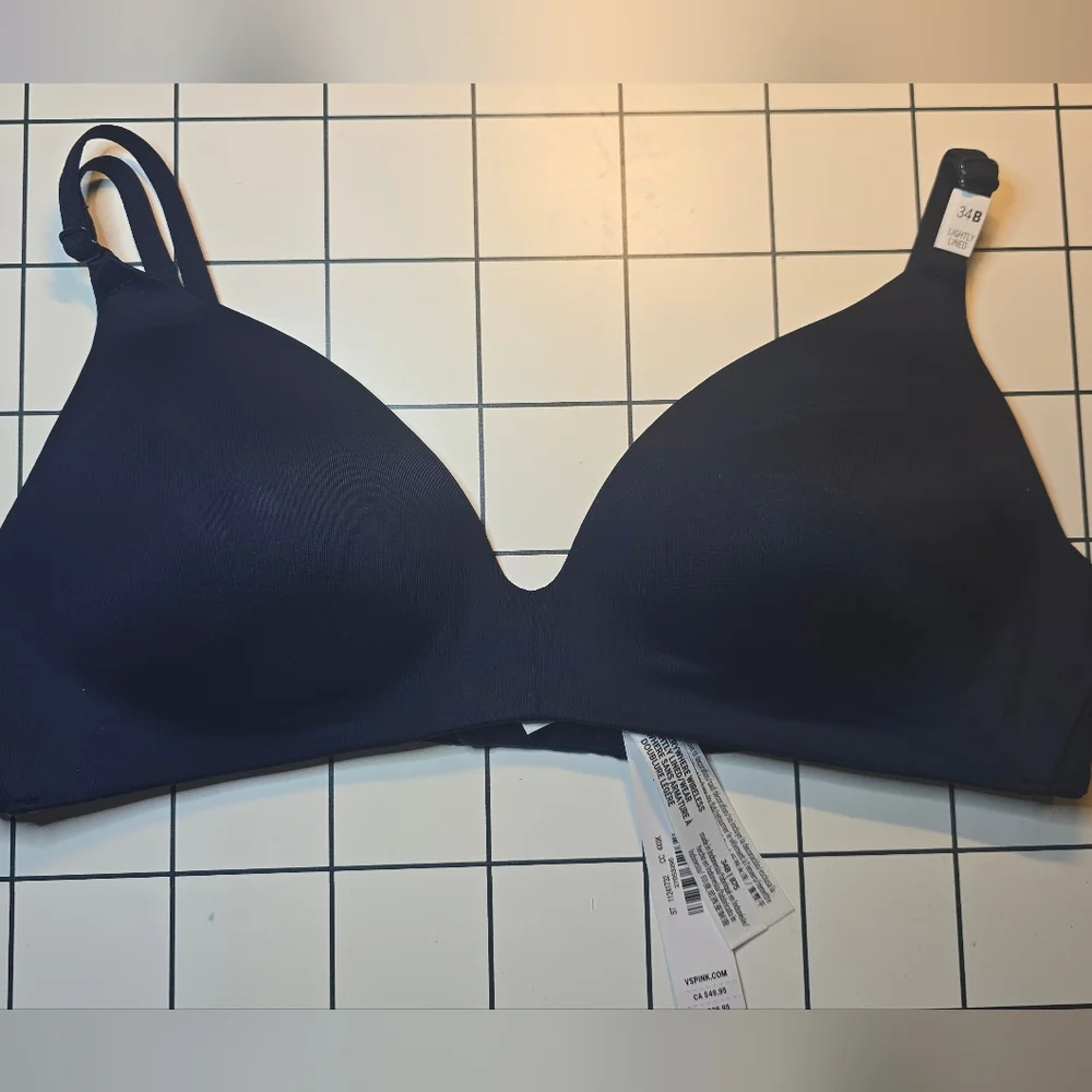 PINK Victoria's Secret Wireless Dark Blue Bra 34B/B75 NWT - Picture 1 of 3